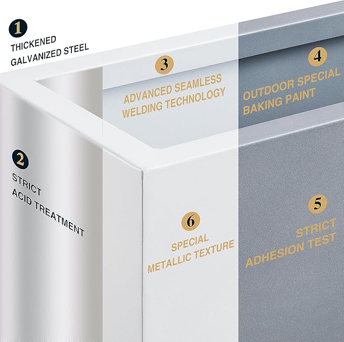 Metallic Heavy Planter for Outdoor Plants, 38Lx10Wx30H Inches Tall and Long Metal Divider Planter Box with for Outside & Indoor, Seamless (White)