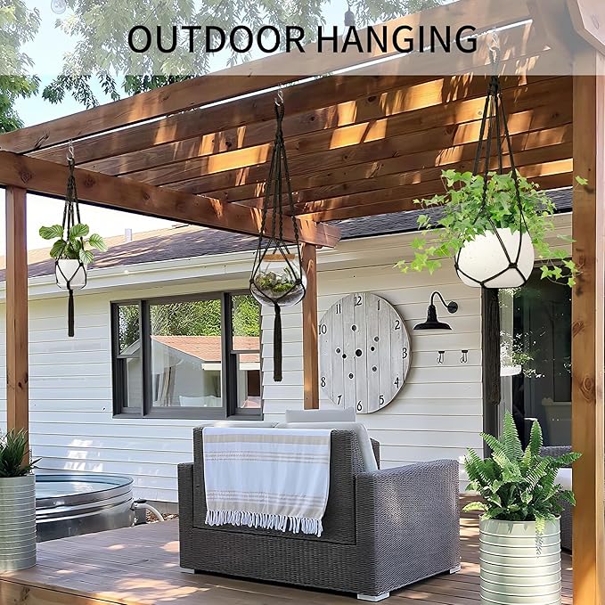 Macrame Plant Hanger, 34"/41"/46" 3 Sizes, Hanging Planters for Indoor Outdoor Plants, Flower Pot Holder with Wood Beads & Tassels for Boho Home Decor, 3 Pack, Black