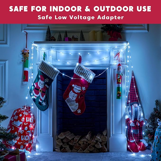 Joiedomi 1200 LED Christmas String Lights Outdoor,394FT Cool White Fairy Light with Remote 8 Modes Timer, Plug in PVC Clear Wire Lighting Decor with Reel for Indoor Dorm Classroom Bedroom Holiday