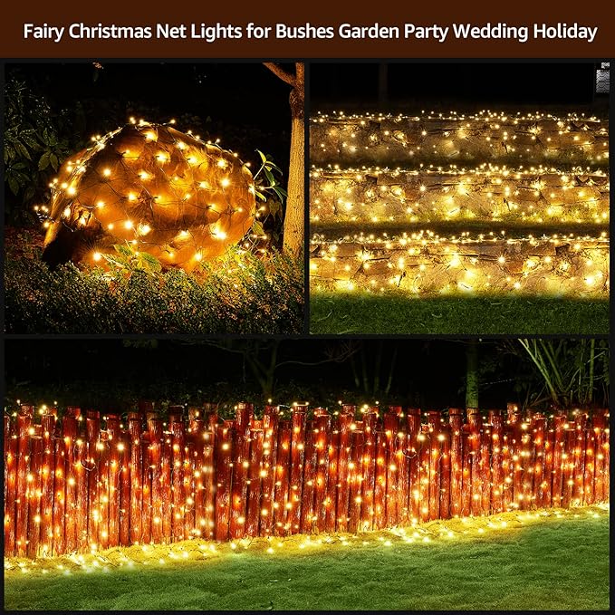 Led Christmas Net Lights Outdoor Christmas Decorations 120Led 6Ftx4Ft Connectable Waterptoof Mesh Net Lights for Trees Bushes Wedding Garden Outdoor Christmas Decorations WarmWhite