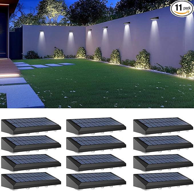 Solar Fence Lights Outdoor Waterproof IP65, 12 Pack Fence Lights Solar Powered 60 Lumens Auto On/Off Step Wall Lights Outside Decorations for Yard, Porch, Patio, Stairs, Pool, Deck, Garden-White Light