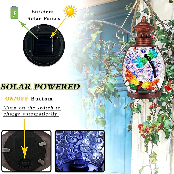 Hanging Solar Lantern Outdoor Waterproof Dragonfly Decor Solar Lights Tabletop Lamp for Outdoor Garden Yard Patio Ornament