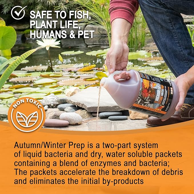 MICROBE-LIFT AUTPREP Autumn and Winter Prep Seasonal Conditioner for Ponds and Outdoor Water Gardens, OK for Live Koi Fish, Plants, and Decor, 32 Ounce Liquid and 4 2-Ounce Packets