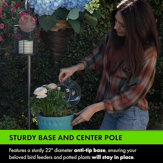 Yard Butler YT-5 Yard Tree Hanging Garden - Three Shepherd Hooks for Outdoor or Indoor Plant Hanging - Two Circular Holders for Plant Pots - Heavy Duty Anti-Tip Base and Steel Center Pole, Black, (IYT5)