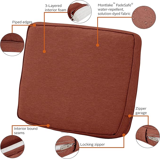 Classic Accessories Montlake Water-Resistant 19 x 20 x 4 Inch Patio Lounge Back Cushion, Heather Henna Red, Outdoor Loveseat Cushions