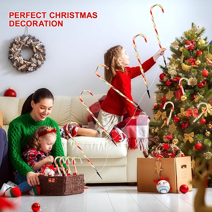 VCOKEN 30'' Christmas Candy Cane Lights Outdoor Pathway, Set of 10 Christmas Candy Cane Markers Decoration, Connectable & Light Up Xmas Holiday Party Yard Art Indoor Outdoor, Red&Green