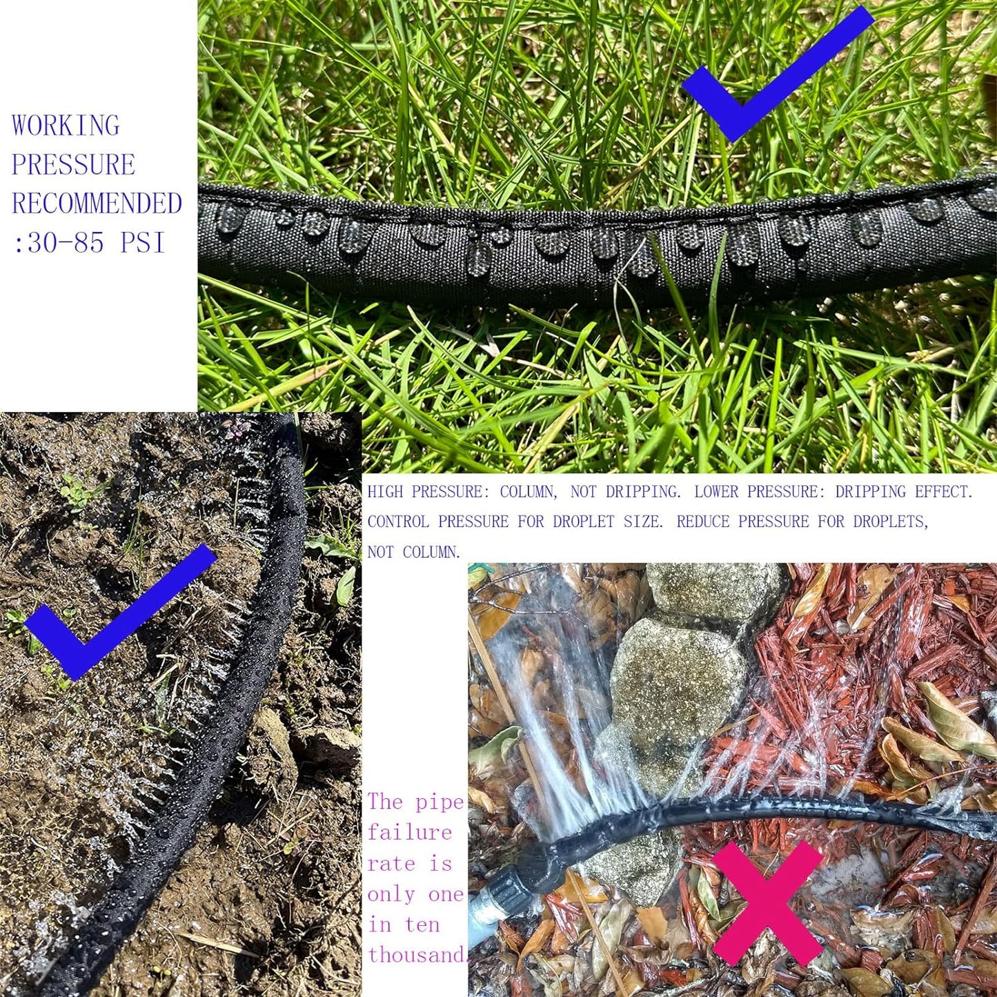 2025 Flat Soaker Hose 10 ft with Stakes for Garden, 10ft Linkable Drip Hose Diy Garden Irrigation System Saving 80% Water, Dual-layer Leak-free Design Water Hose with Holes