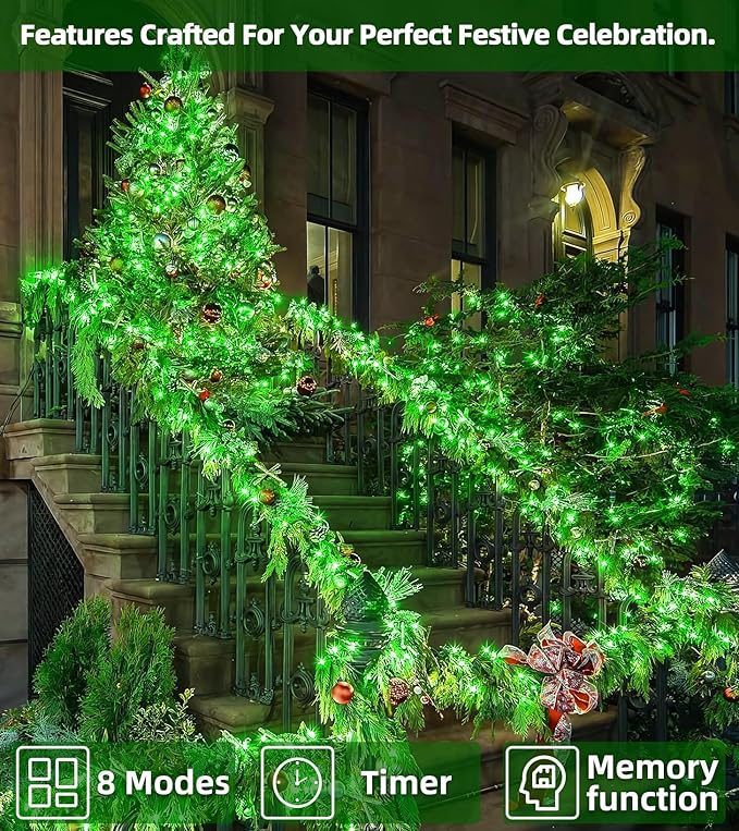 1500 LED Chrstmas String Lights, 492FT Super Long Christmas Lights with 8 Modes, Christmas Tree Lights with Timer Memory for Indoor Outdoor Tree Fence Garden Xmas Wedding Party Decor Green