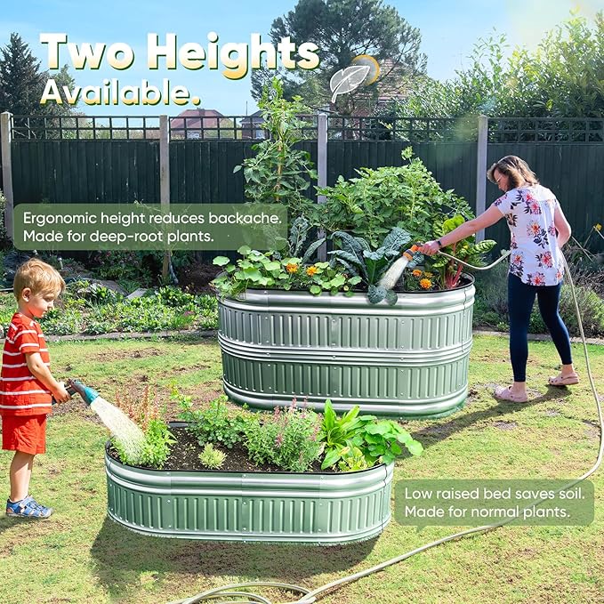 KING BIRD Raised Garden Bed Kit 2025 Upgraded Modular DIY Galvanized Planter Garden Box Outdoor for Gardening, Vegetables, Flowers, Elegant Roman Column Design, 47x24x24 in, Silver