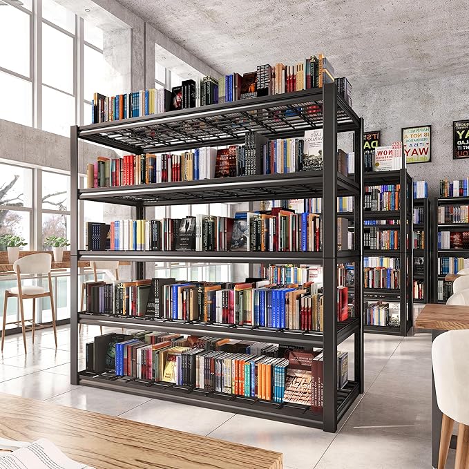 REIBII 48.2''W Garage Shelving Heavy Duty Metal Shelving 3000LBS Storage Shelves Adjustable Metal Shelves Industrial Garage Shelf for Warehouse Basement, 4 Pack