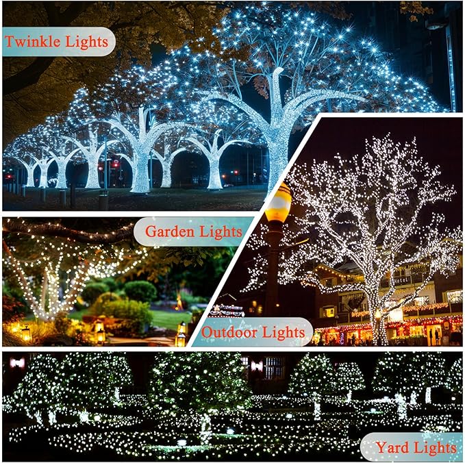 OZS 2PK 240LED 95FT Solar Sring Lights Outdoor Waterproof, Solar Christmas Lights for Outside, Green Wire Tree Electric Holiday Light with 8 Lighting Modes for Christmas Decorations(Cool White)