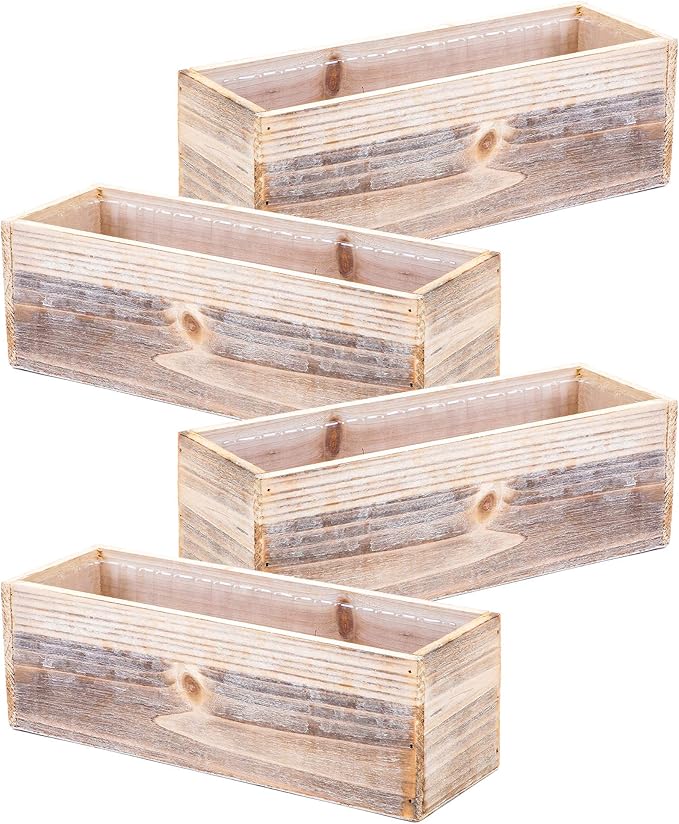 Wooden Planter Box, Whitewash with Plastic Liner l Garden Decor l Restaurant and Wedding Decorations l Wedding Bouquets, Table Centerpiece (12x4 Set of 4, Whitewash)