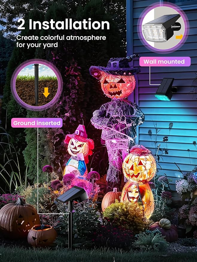 Solar Spot Lights Outdoor, 9 Lighting Modes RGB, Solar Lights Outdoor Waterproof IP65, 63 LED Landscape Spotlights for Holiday Decorations-10 Pack