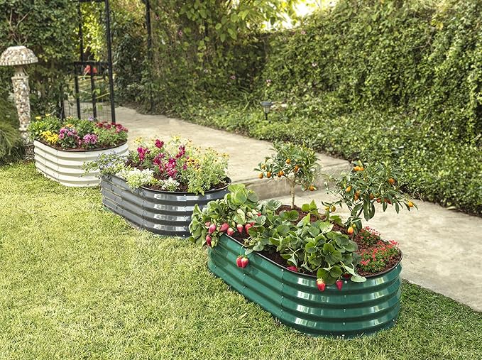 Galvanized Raised Garden Beds Outdoor // 4×2×1 ft (2-Pack) Planter Raised Beds for Gardening, Vegetables, Flowers // Large Metal Garden Box (Dark Green) // Patented Tool-Free Design