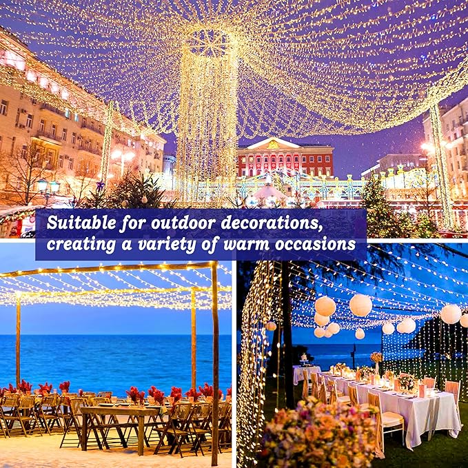 KNONEW Outdoor Christmas Lights 300 LED 99ft String Lights 8 Modes & Memory Fairy Light Plug in Waterproof LED String Lights for Xmas Yard Tree Wedding