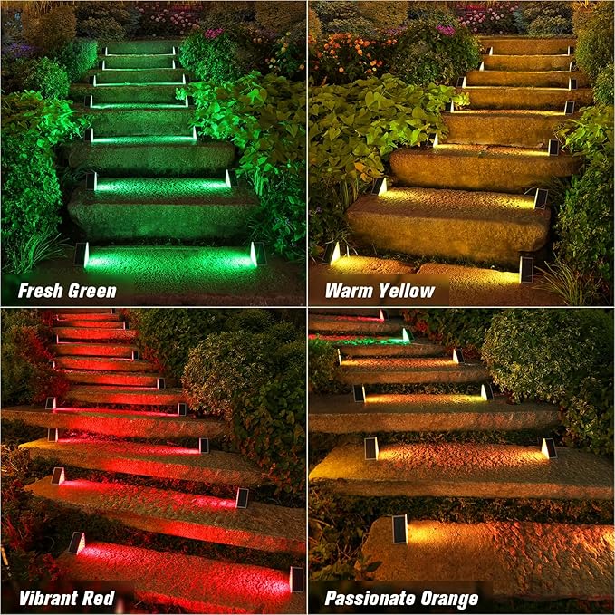 VOLISUN Solar Stair Lights 12 Pack, 7 Fixed Colors, Solar Step Lights Outdoor Waterproof IP67, LED Outdoor Step Light, Deck Light Outdoor Decor for Garden Stair, Front Step, Porch and Patio