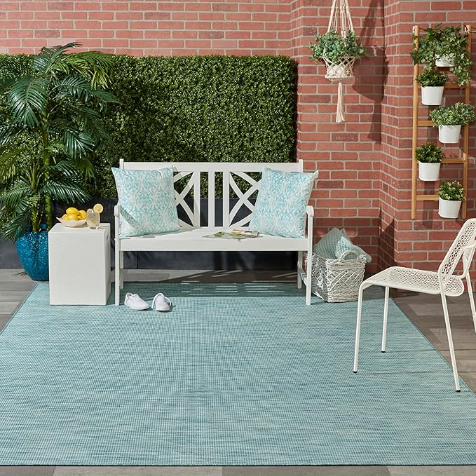 Nourison Positano Indoor/Outdoor Aqua 10' x 14' Area Rug, Easy Cleaning, Non Shedding, Bed Room, Living Room, Dining Room, Backyard, Deck, Patio (10x14)