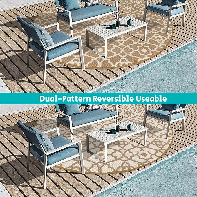 HEBE Outdoor Rug Waterproof 8ft, Plastic Straw Rug Camping Rug, Reversible Outdoor Patio Rugs RV Mat Clearance, Indoor Outside Floor Carpet for Porch,Deck,Camper,Balcony,Backyard