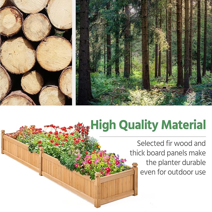 Yaheetech 90.5″ L×23.5″ W×16″ H Wooden Raised Garden Bed, Horticulture Wood Rectangular Garden Planter Outdoor, Raised Planter Box for Yard/Greenhouse/Vegetable/Flower/Herbs, Light Brown