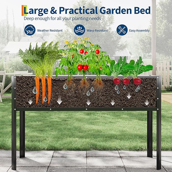 Galvanized Raised Garden Bed with Legs - 50×32×17In Metal Planter Box for Vegetables, Outdoor Raised Garden Beds Gardening, Durable Planter Raised Beds, Sturdy Planters for Outdoor Plants (Black)