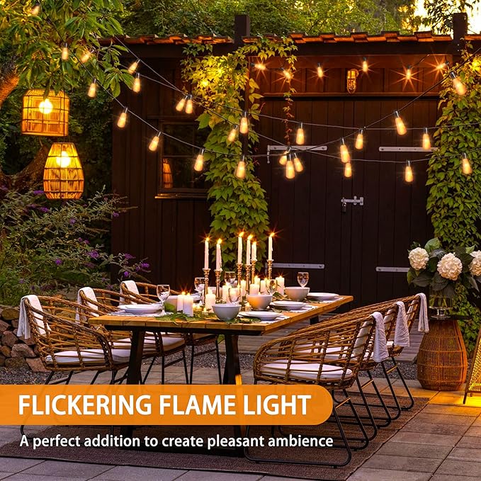 Flickering Flame String Lights - 22Ft 20LED for Outside, Plug-in Garden Decor - Halloween Christmas Indoor Outdoor, Connectable Backyard Decorative Cafe Bistro Patio
