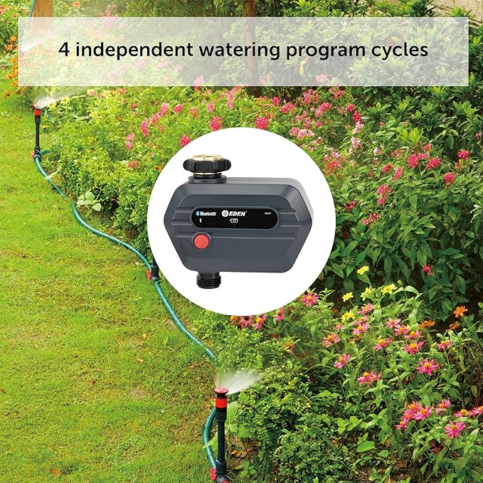 Eden 25441 1-Zone Bluetooth Water Timer for Smart Irrigation - Remote Control via App, Customizable Scheduling, and Water Delay Setting