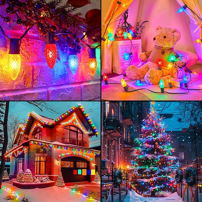 C9 Christmas Pathway Lights Outdoor, 25.7 Feet 20 LED C9 Strawberry Walkway Lights with Marker Stakes, Connectable Shatterproof C9 String Lights for Lane Outside Yard Decorations, Multicolored