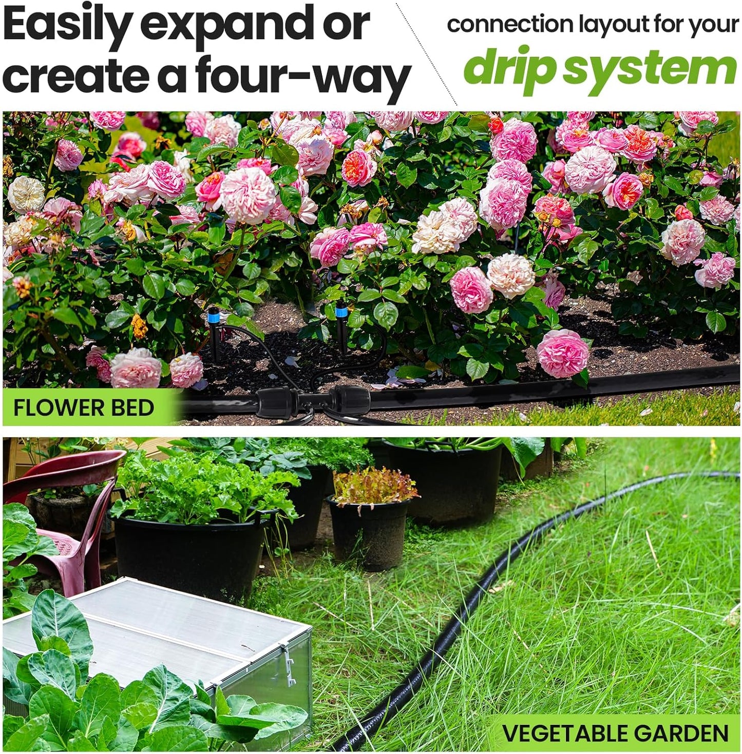 Bonviee 1/2" Irrigation Tubing with 4 Packs 6-Way Connectors - 50FT Drip Irrigation Tubing Ideal for Garden Irrigation System or as Blank Distribution Hose for Any Project