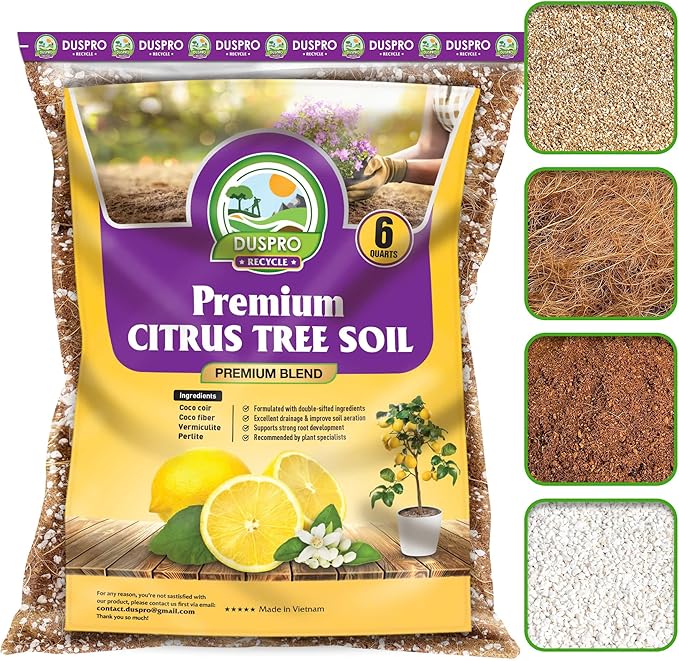 DUSPRO Recycle Citrus Tree Potting Soil Mix for Potted Lemon Tree, Specialized for Oranges, Fruit Tree Indoor Planting Pre-Mixed 4-in-1 Ready to Use (6 Quarts)