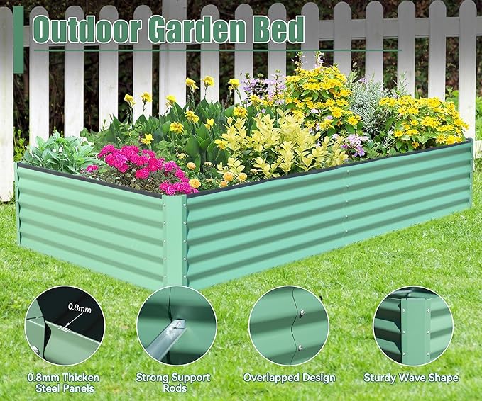 Domi Galvanized Raised Garden Bed, Outdoor Planter Garden Boxes Large Metal Planter Box for Gardening Vegetables Fruits Flowers, Green (6x3x1.5ft)