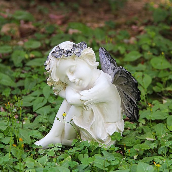 Leekung Angel Statue with Solar Powered Light for Garden Decor,Garden Statues for Patio Yard Porch Lawn Outdoor Decor,Angels Garden Sculptures & Statues,Angel Figurines Memorial Spiritual Gifts