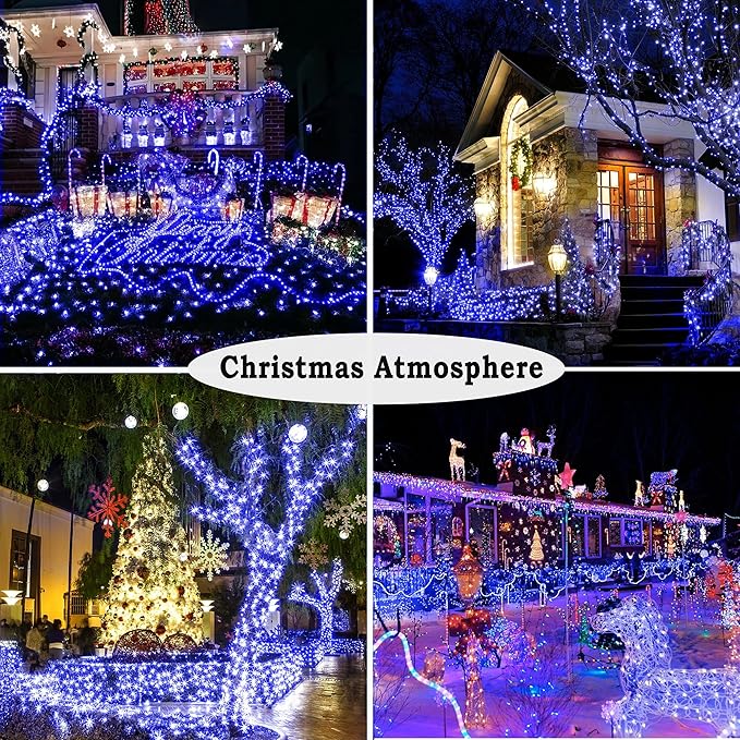 KNONEW 403ft 1000 LED String Lights Outdoor Christmas Light 8 Modes & Timer Fairy Lighting Plug in Waterproof for Xmas Yard Tree Wedding Party Holiday Decorations (Blue)