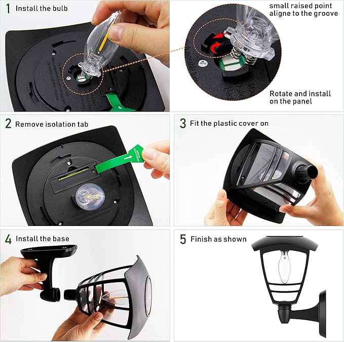 MAGGIFT 4 Pack Solar Powered Wall Lantern, Outdoor 10 Lumen LED Edison Bulb Warm White Solar Lights Wall Sconce with No Wiring Required, Fixture with Wall Mount Kit