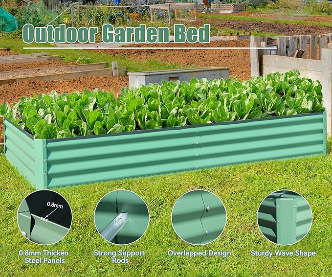 Domi Galvanized Raised Garden Bed, Outdoor Planter Garden Boxes Large Metal Planter Box for Gardening Vegetables Fruits Flowers, Green (8x4x1ft)