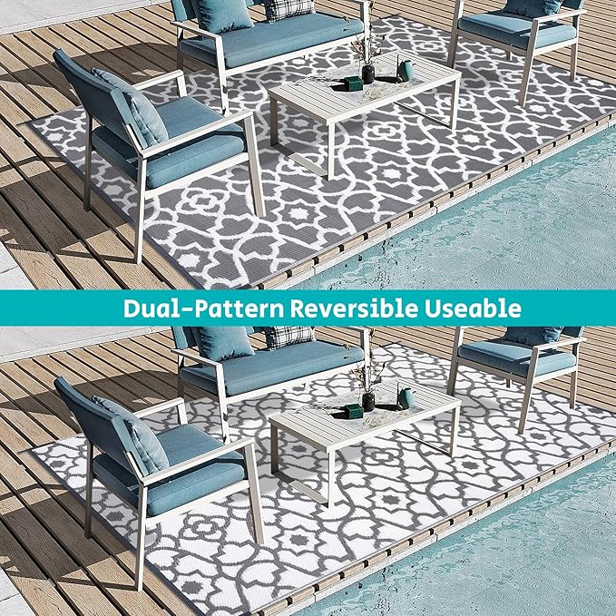 HEBE Outdoor Rug Waterproof 5x8, Plastic Straw Rug Camping Rug, Reversible Outdoor Patio Rugs RV Mat Clearance, Indoor Outside Floor Carpet for Porch,Deck,Camper,Balcony,Backyard