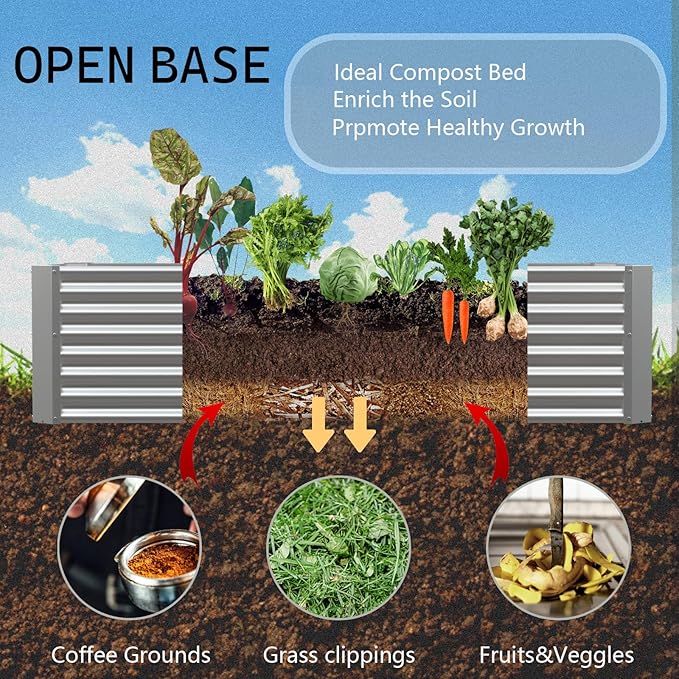 8x4x2ft Galvanized Raised Garden Bed Outdoor, Metal Garden Bed for Vegetables, Above Ground Garden Box for Flower, Steel Raised Beds for Gardening - White