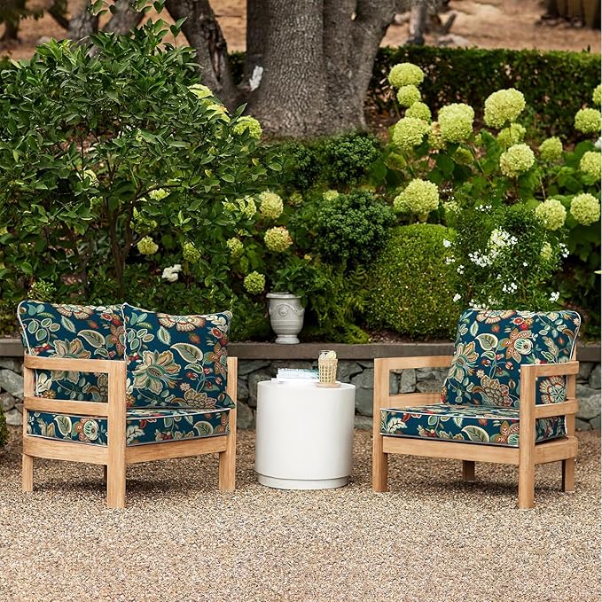 LVTXIII Outdoor/Indoor Deep Seat Cushion Patio Seat and Back Cushion Set All-Weather Replacement Chair Cushion for Wicker Chairs and Garden Furniture Decoration, 24"x24"x4", Peacock Blue