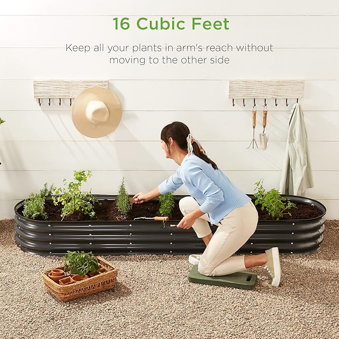 Best Choice Products 8x2x1ft Outdoor Metal Raised Garden Bed, Oval Deep Root Planter Box for Vegetables, Flowers, Herbs, and Succulents w/ 108 Gallon Capacity - Charcoal