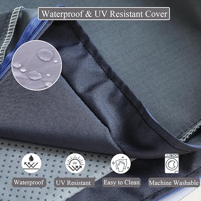 15 x 15 Inch Round Cushions for Outdoor Furniture Non-Slip Waterproof Patio Bistro Chair Cushion with Ties Bar Stool Seat Cushion for Kitchen Chairs Set of 2, Navy Blue