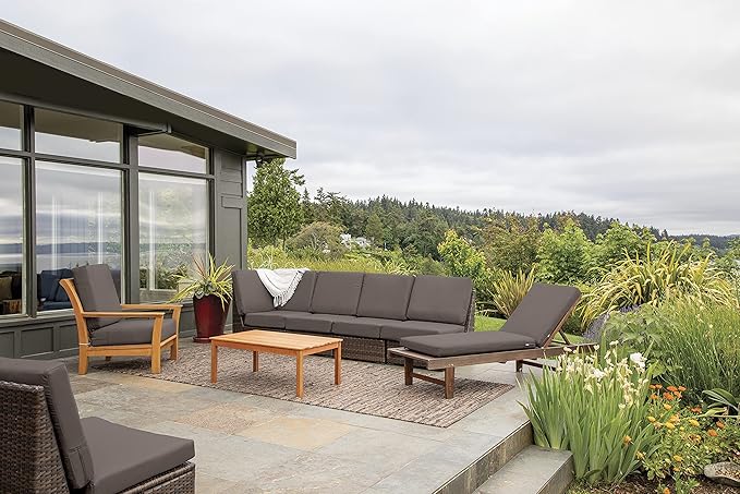 Classic Accessories Ravenna Water-Resistant 23 x 23 x 5 Inch Square Patio Seat Cushion Slip Cover & Foam, Dark Taupe, Lounge Chair Cushion