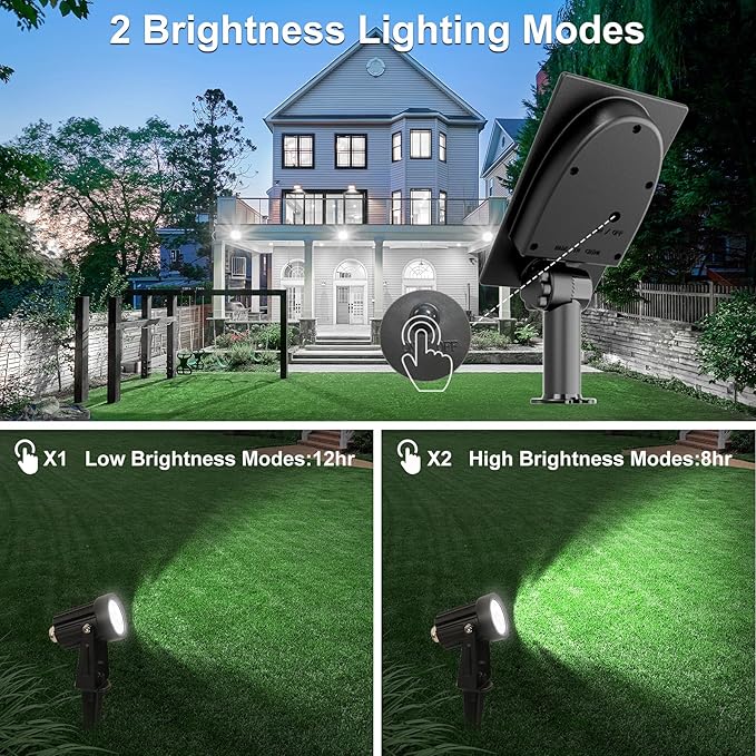 Solar Spot Lights Outdoor, Solar Landscape Spotlights IP65 Waterproof 9.8ft Cable,Auto On/Off Outdoor Wall Lights for Garden Yard Driveway Porch Walkway Pool (6000K White)