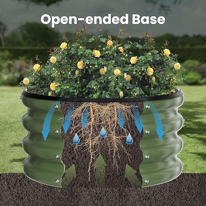 ZXZYHFTY Round Galvanized Raised Garden Bed kit,Green Outdoor Garden Raised Planter Box, Round Large Metal Raised Garden Beds for Vegetable 2 * 2 * 1ft 2 Pcs