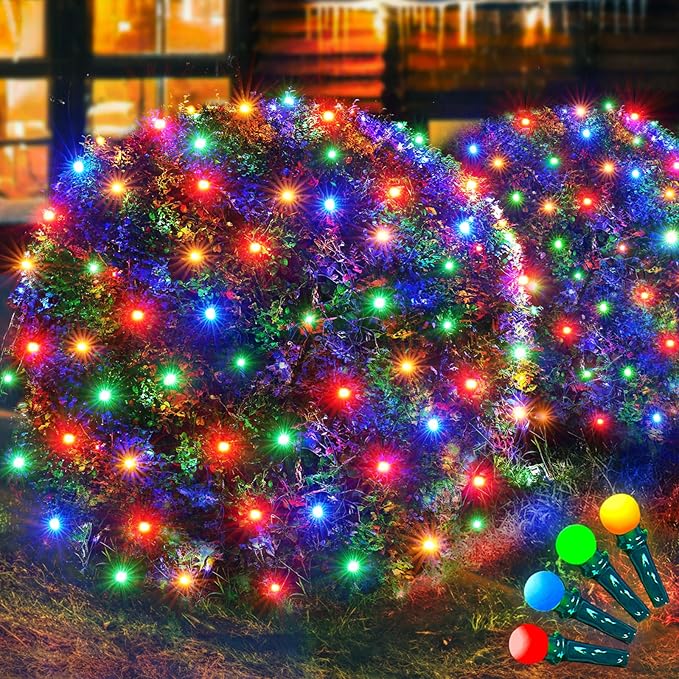 Led Net Lights Christmas Lights Outdoor Multicolor Christmas Net Lighting with 121Led Mini Globe Lights 5ftx5ft, Outdoor Indoor Fairy Mesh Net Lights for Christmas Trees, Bushes, Shrubs Decorations