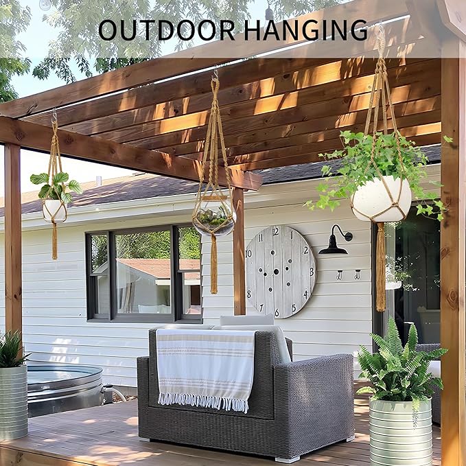 Macrame Plant Hanger, 34"/41"/46" 3 Sizes, Hanging Planters for Indoor Outdoor Plants, Flower Pot Holder with Wood Beads & Tassels for Boho Home Decor, 3 Pack, Brown