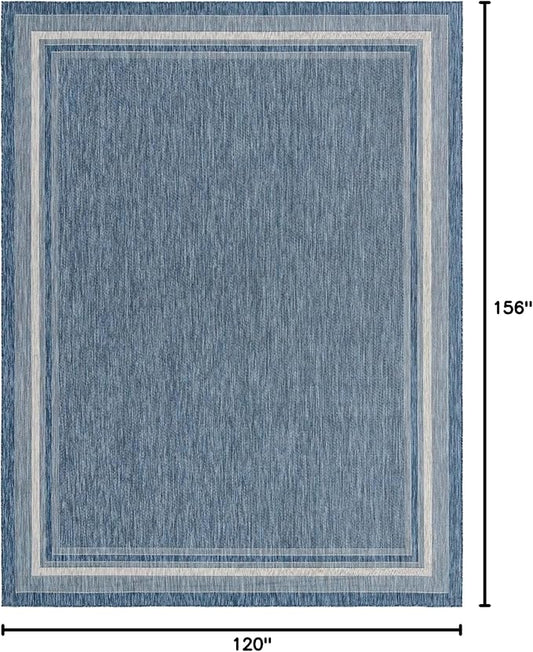Unique Loom Outdoor Border Collection Area Rug - Soft Border (10' x 13' Rectangle, Blue/ Ivory)