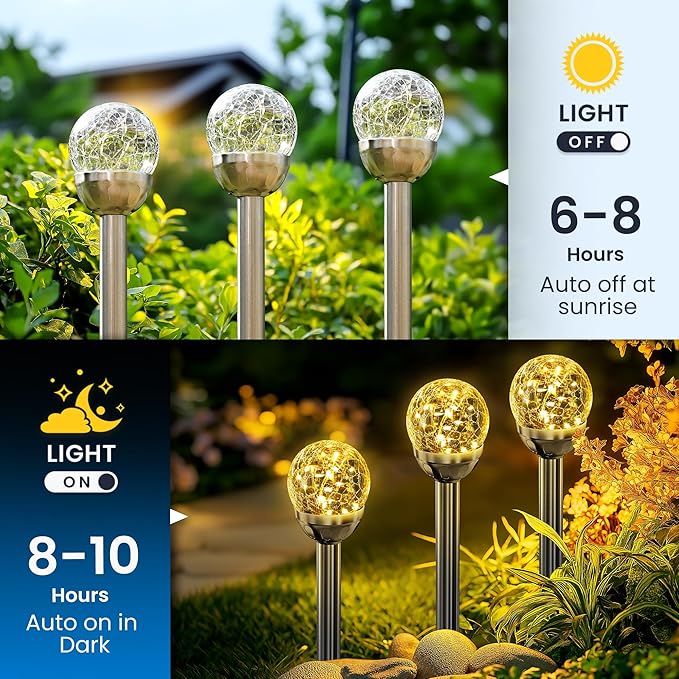 SOLPEX Solar Garden Lights String - 3 Pack Warm White, Solar Powered Cracked Glass Ball, Waterproof for Outdoor & Patio Decoration