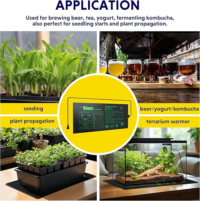 iPower 2 Pack 10" x 20.75" Seeding Heat Mat Upgraded Carbon Film Indoor Warm Hydroponic Plant Germination Starting Pad Durable Waterproof