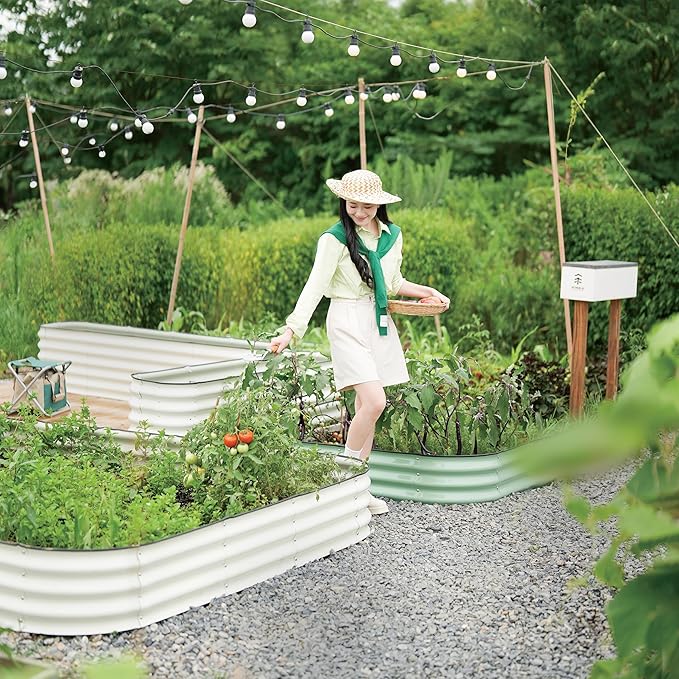 DaisyVibe Raised Garden Bed Kit, Planter Raised Garden Boxes Outdoor, Oval Large Metal Raised Garden Beds for Vegetables Flowers (White, 5ftx2ftx1ft)