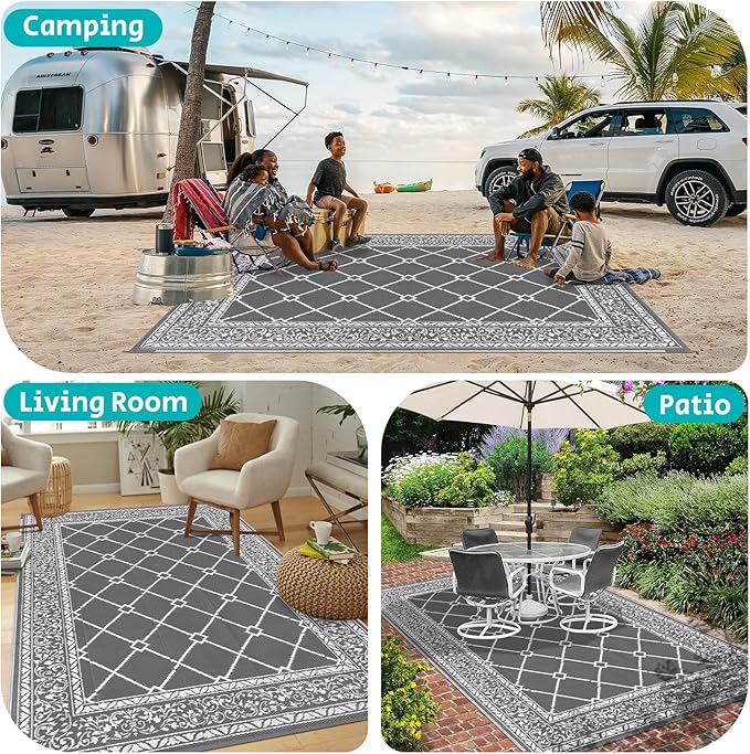 HEBE Outdoor Rug Waterproof 6x9, Reversible Plastic Straw Rug RV Camping Rug, Indoor Outdoor Patio Mat Clearance, Outside Carpet for Porch,Deck,Camper,Balcony,Backyard,Picnic