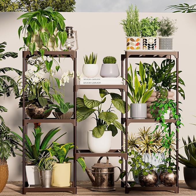 Metal Plant Stand Indoor Outdoor Plant Shelf Stand, 3 Tiers 8 Pots Potted Flower Plant Stands for Indoor Plants Multiple, Plant Shelves Stands Rack for Patio, Balcony, Living Room